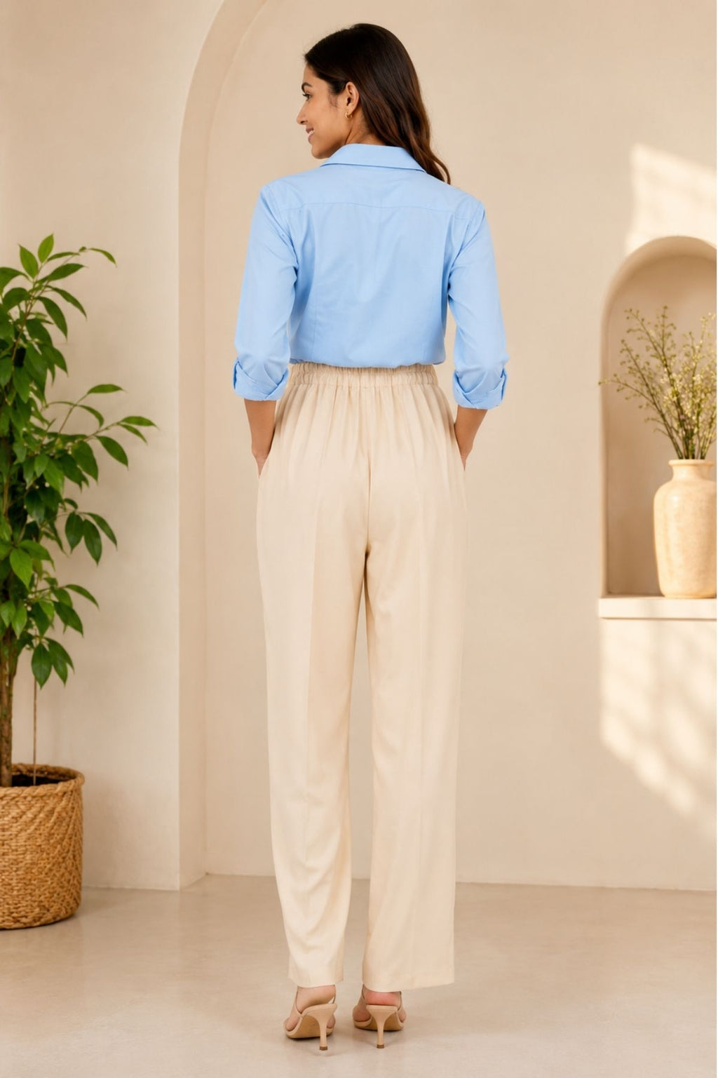 Women's Cream Korean Pants