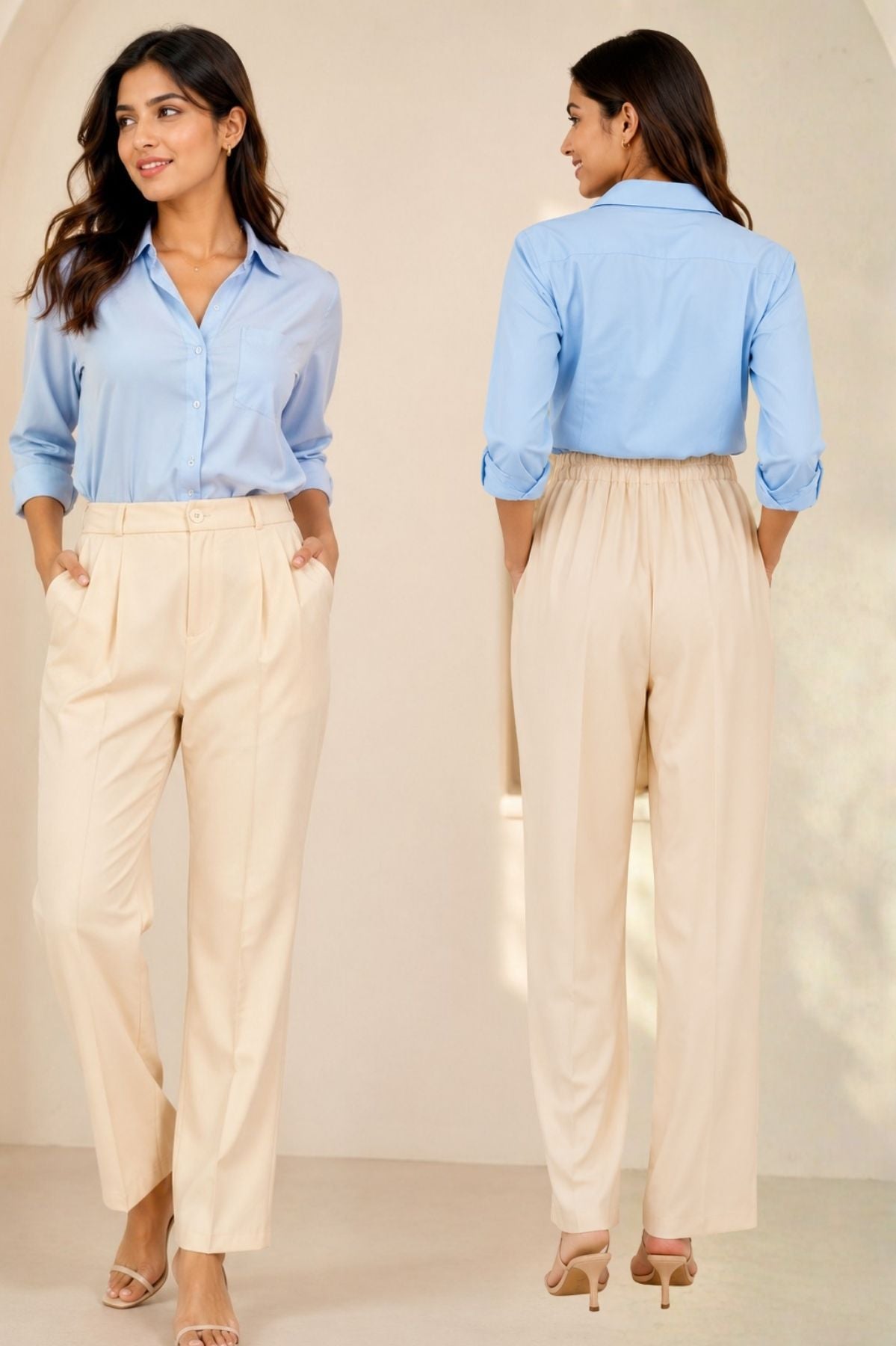 Women's Cream Korean Pants