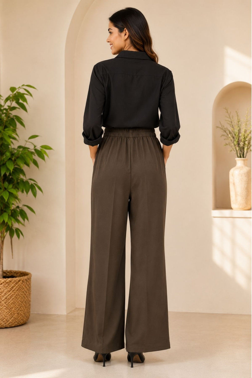 Korean Wide Leg Taupe Pants