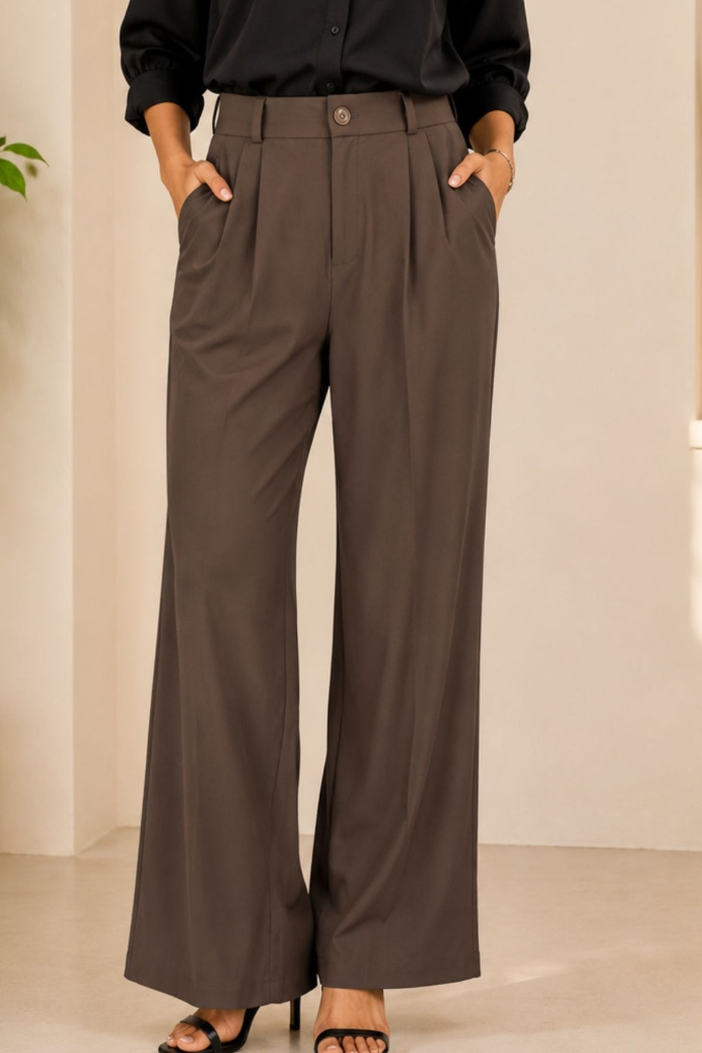 Korean Wide Leg Taupe Pants