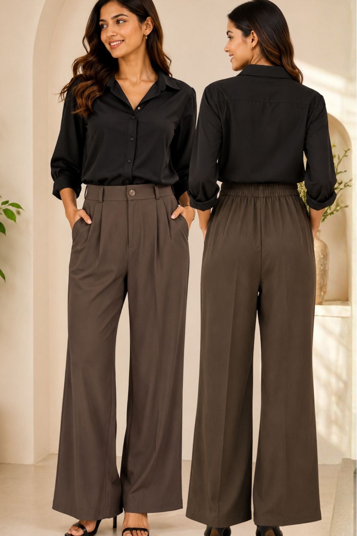 Korean Wide Leg Taupe Pants