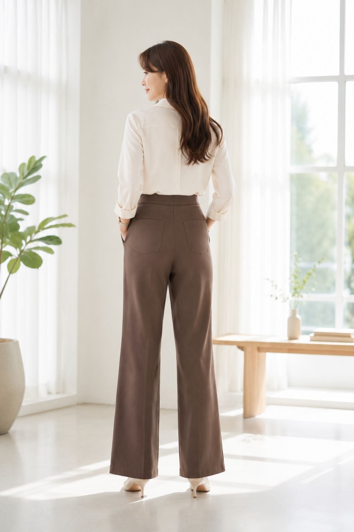 Casual Dark Brown Korean Pants
