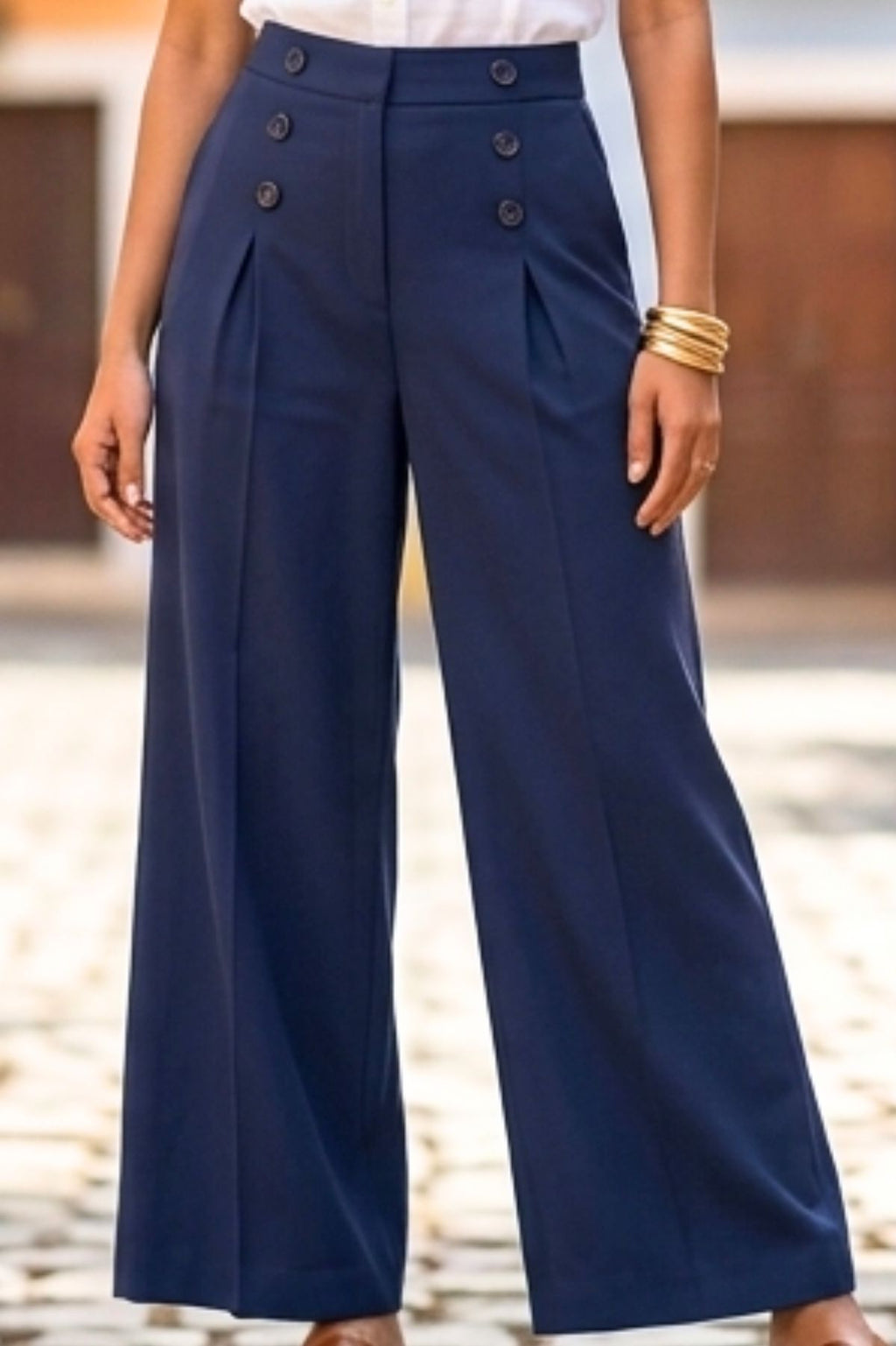 Korean Stylish Pleated Wide-Leg Blue Pants