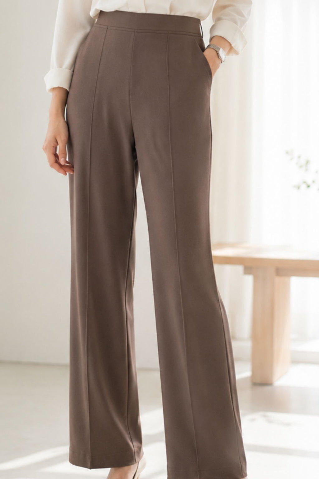 Casual Dark Brown Korean Pants