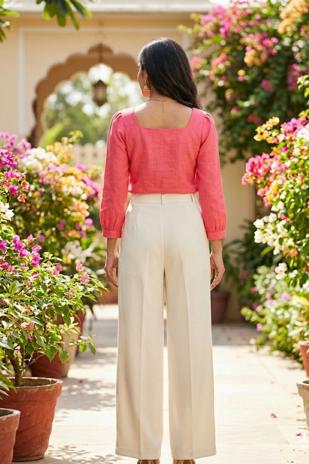 Korean Wide-Leg Cream Pants