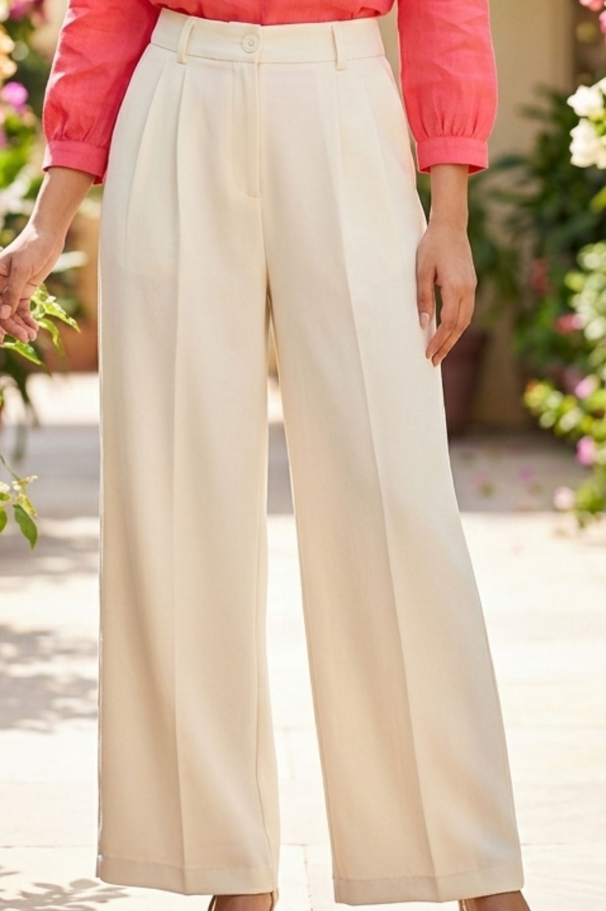Korean Wide-Leg Cream Pants