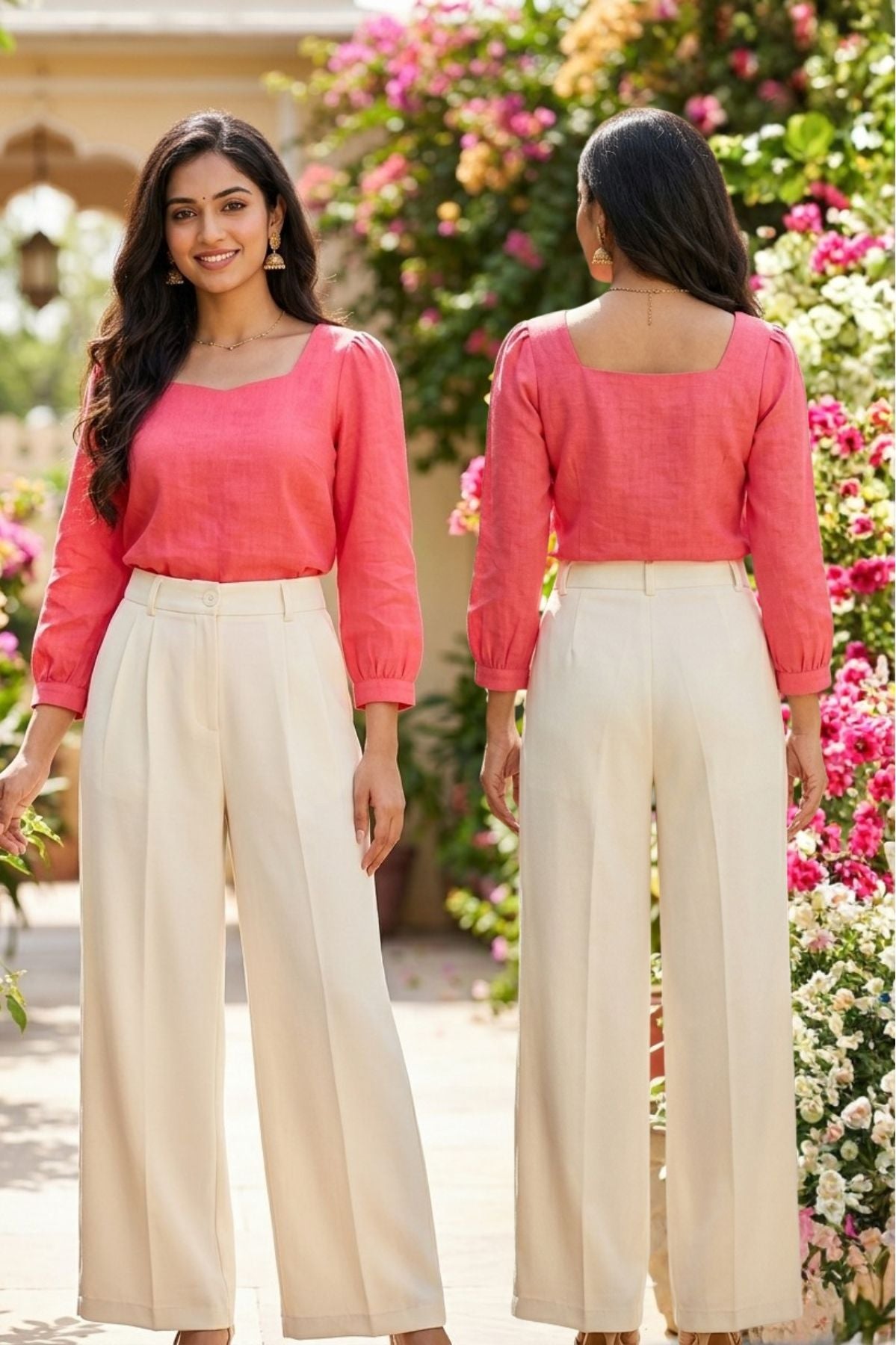 Korean Wide-Leg Cream Pants