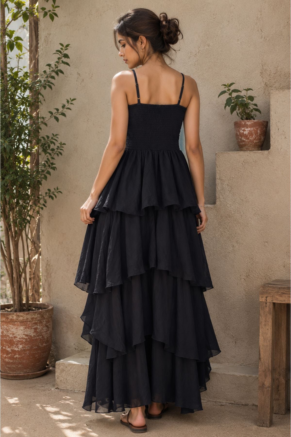Black Sheer Silk Jacket With Strapless Dress Set