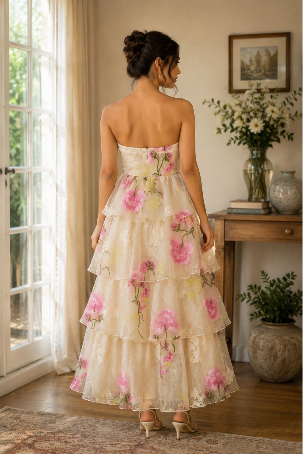Sheer Floral Embroidery Dress