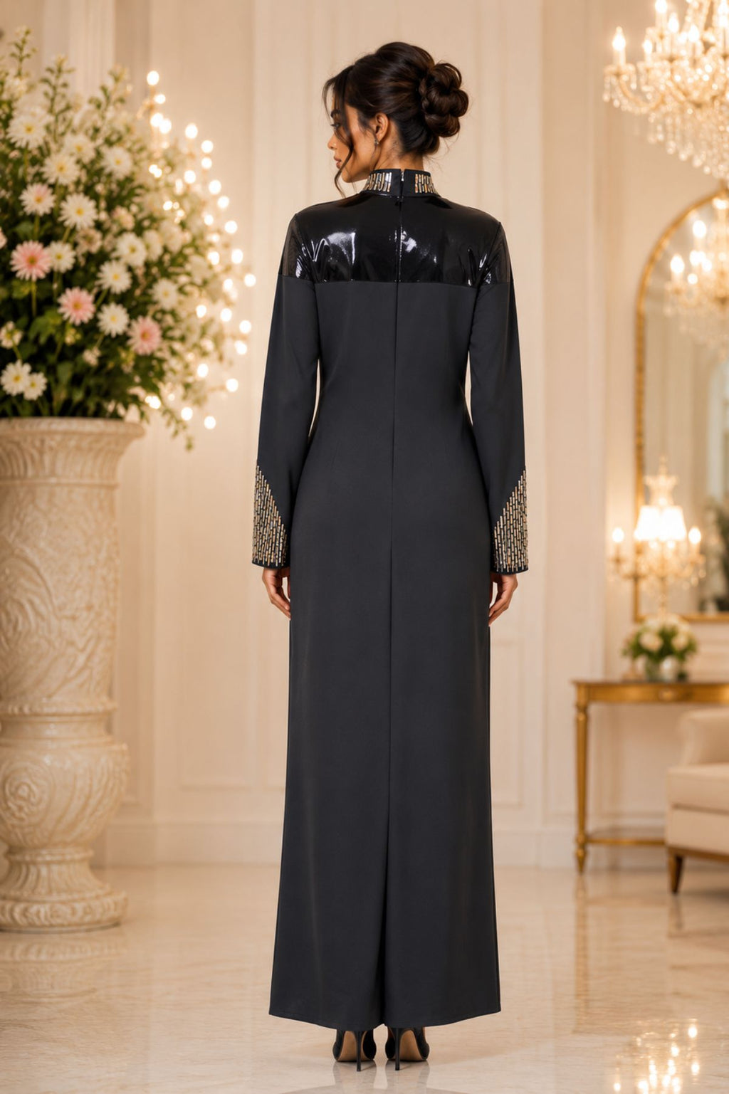 Sheer Mesh Long-Sleeved Dress