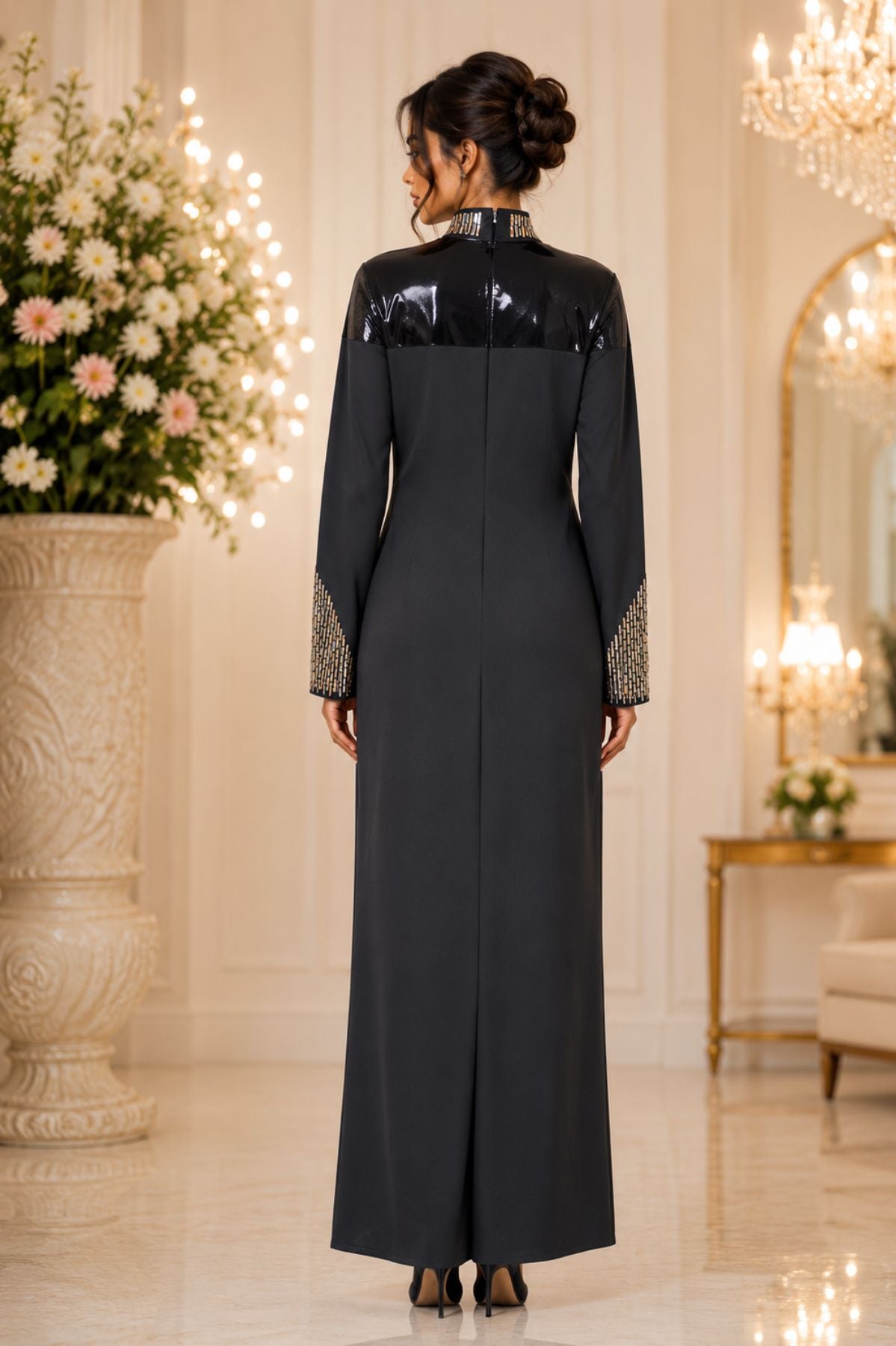 Sheer Mesh Long-Sleeved Dress