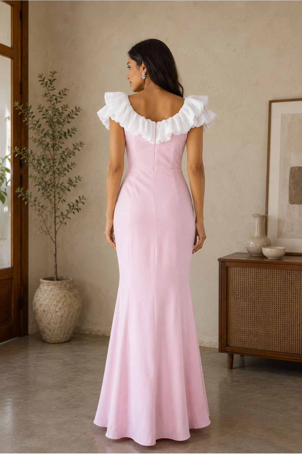 Light Pink and White Off-Shoulder Party Dress