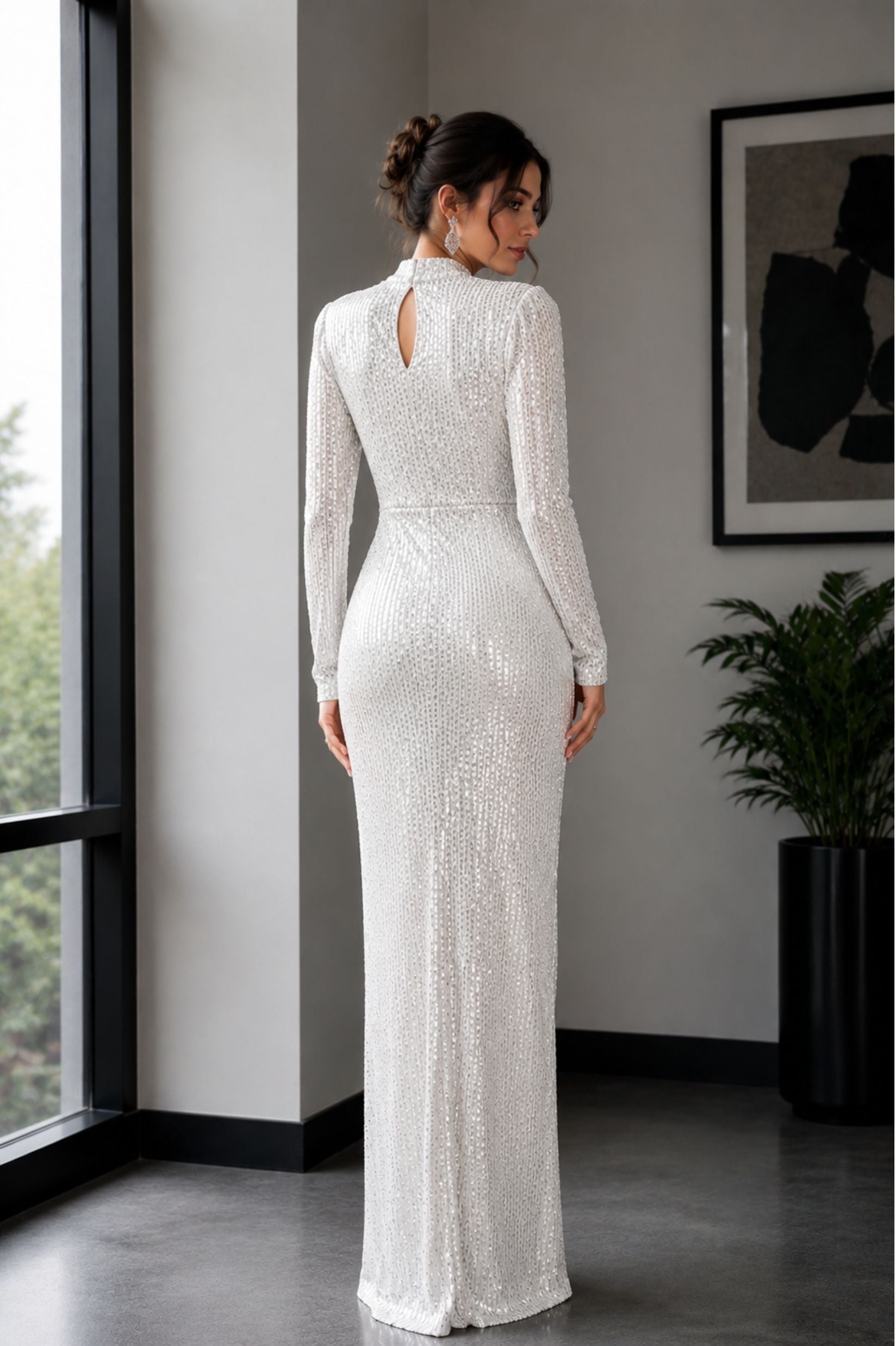 Long-Sleeved Sequin Maxi Gown