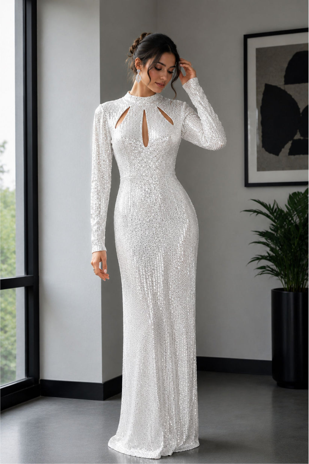 Long-Sleeved Sequin Maxi Gown