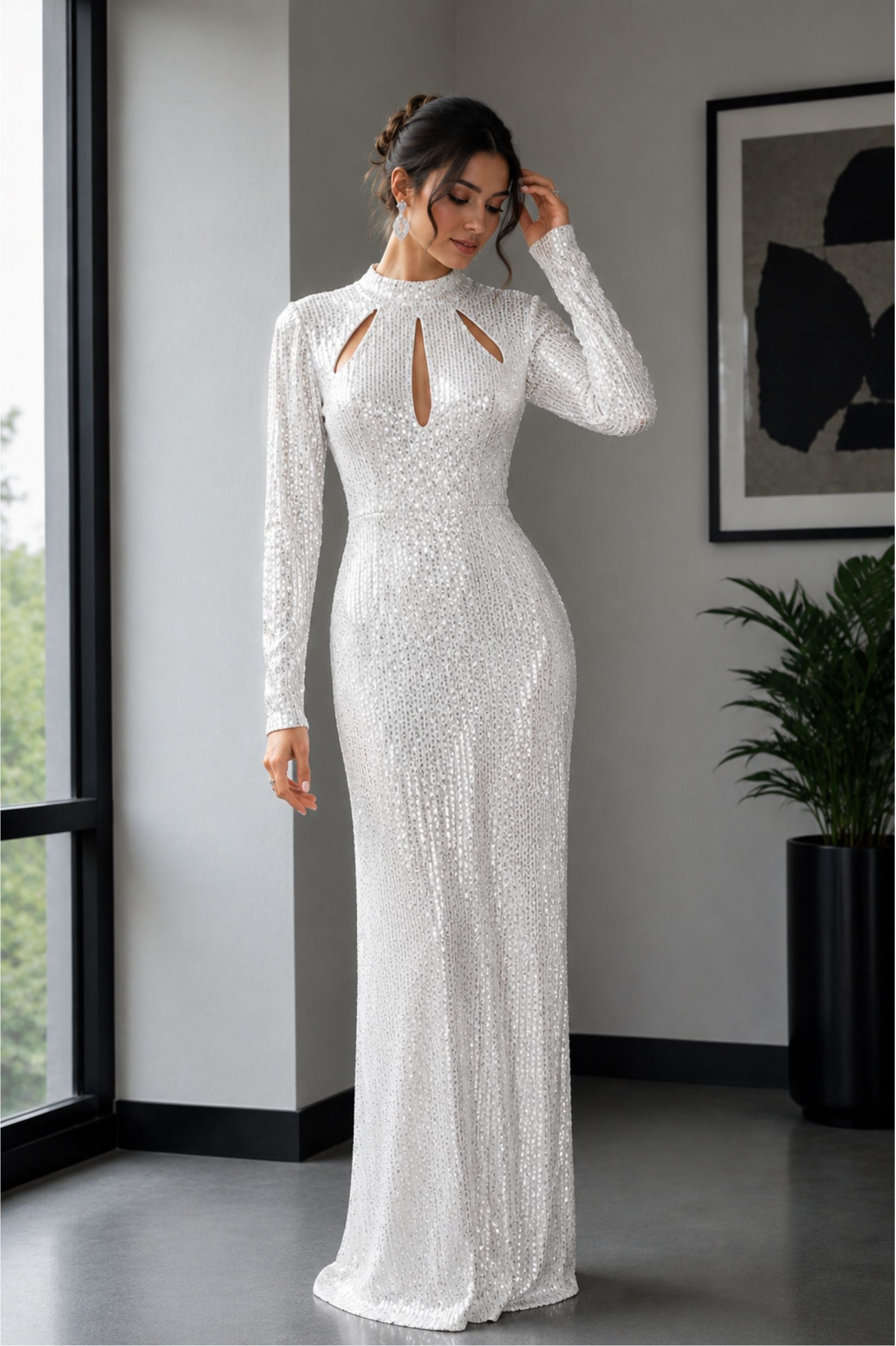 Long-Sleeved Sequin Maxi Gown