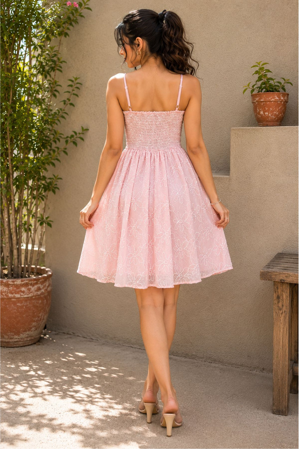 Light Pink Embroidered Fit and Flare Mini Dress for Women