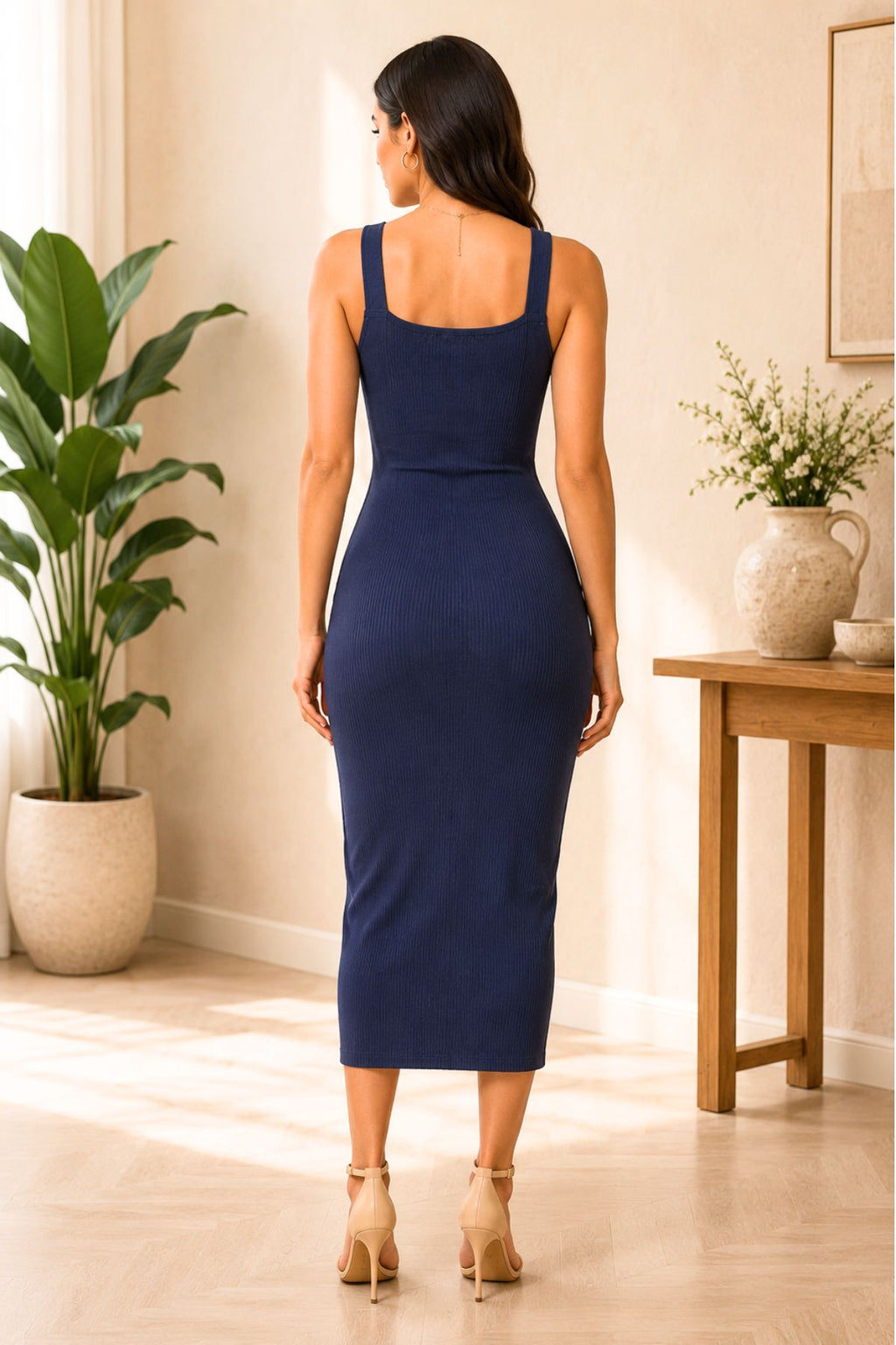 Dark Blue Sleeveless Bodycon Knit Mini Dress for Women