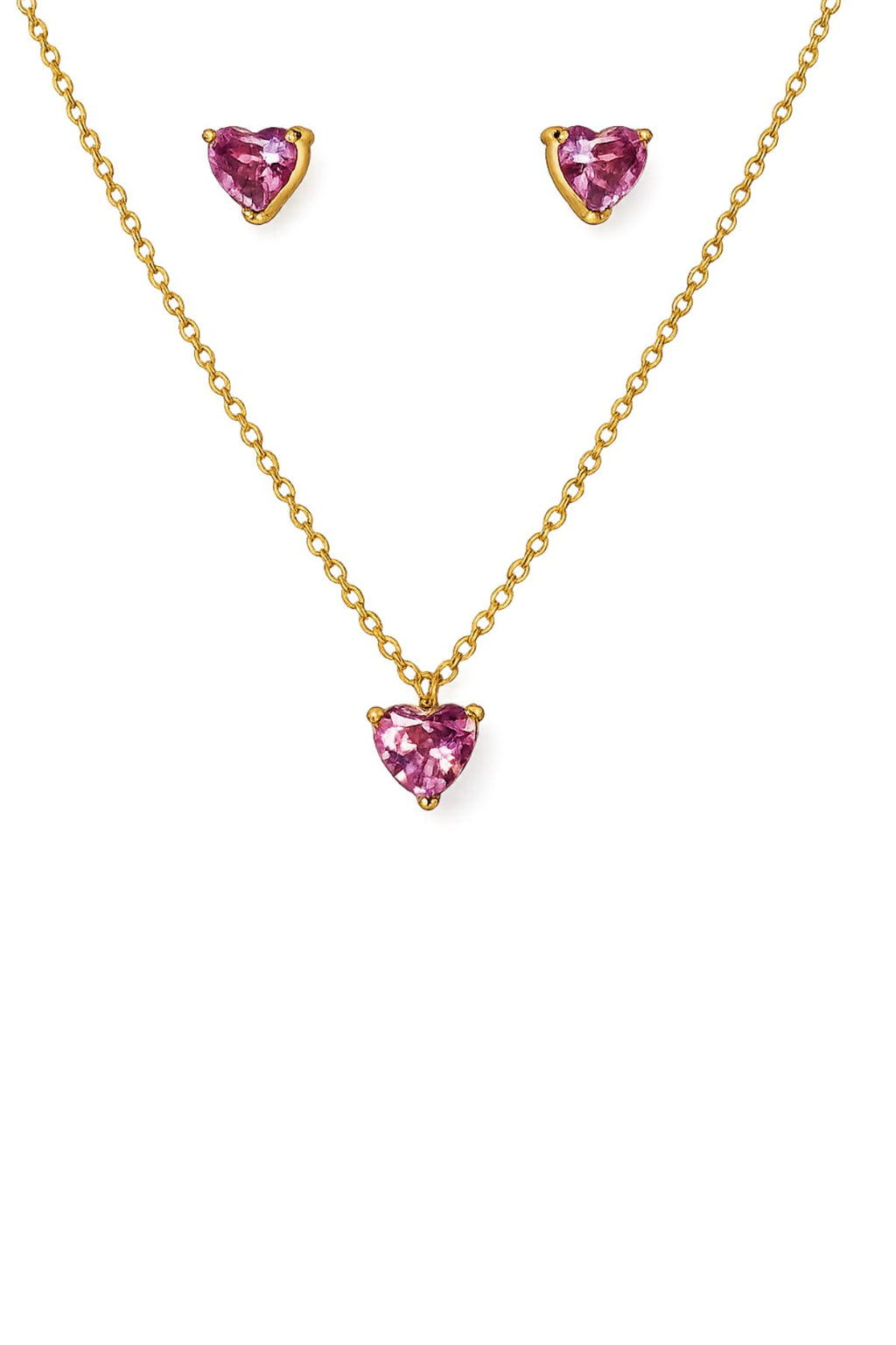 Gold Diamond Heart Pendant Chain Set with Earrings