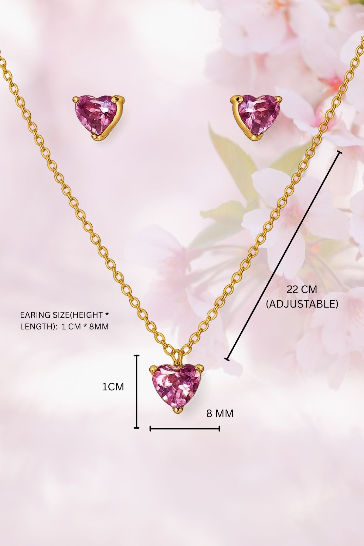 Gold Diamond Heart Pendant Chain Set with Earrings
