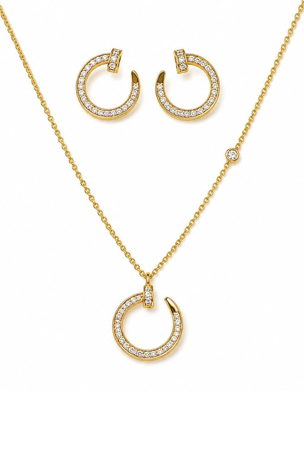 Gold-Plated Nail-Shaped Necklace & Earrings Set