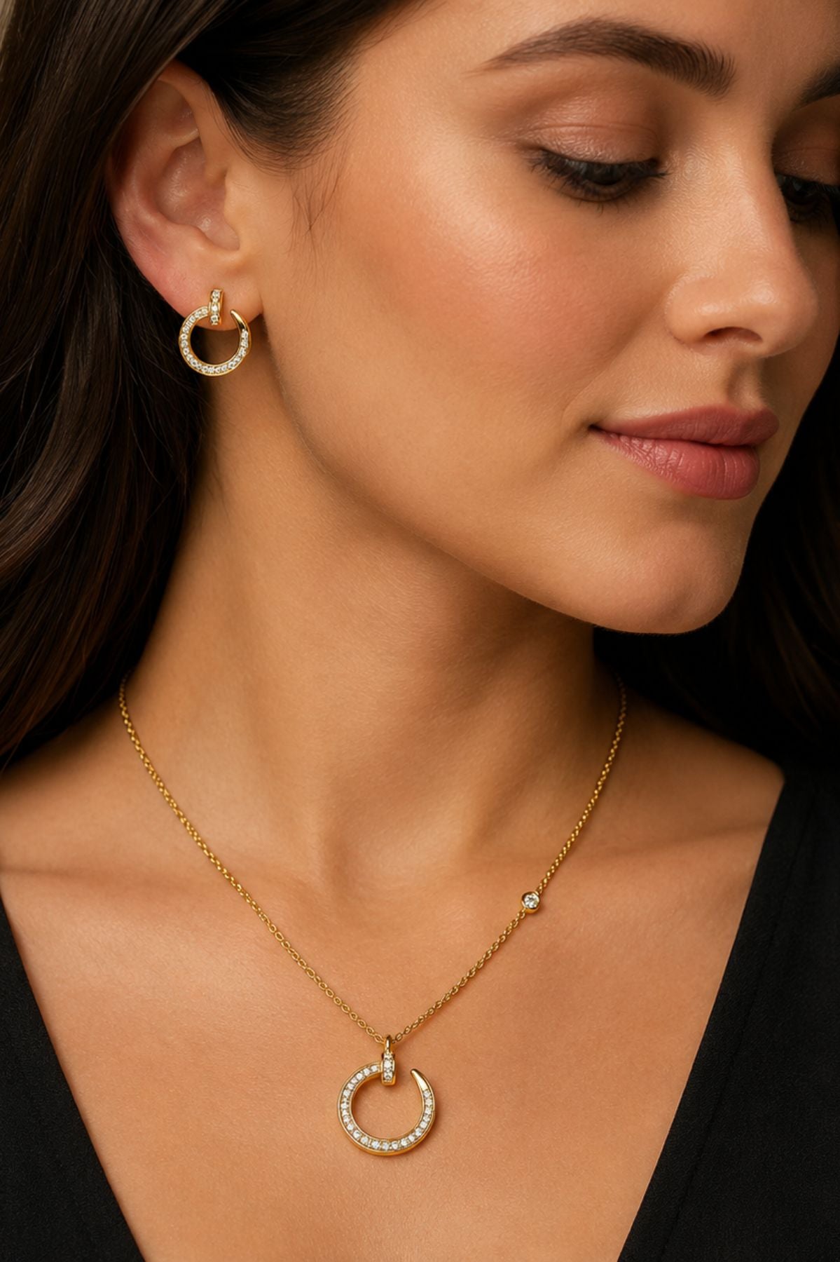 Gold-Plated Nail-Shaped Necklace & Earrings Set