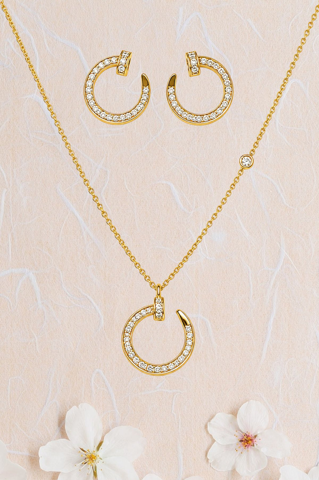 Gold-Plated Nail-Shaped Necklace & Earrings Set