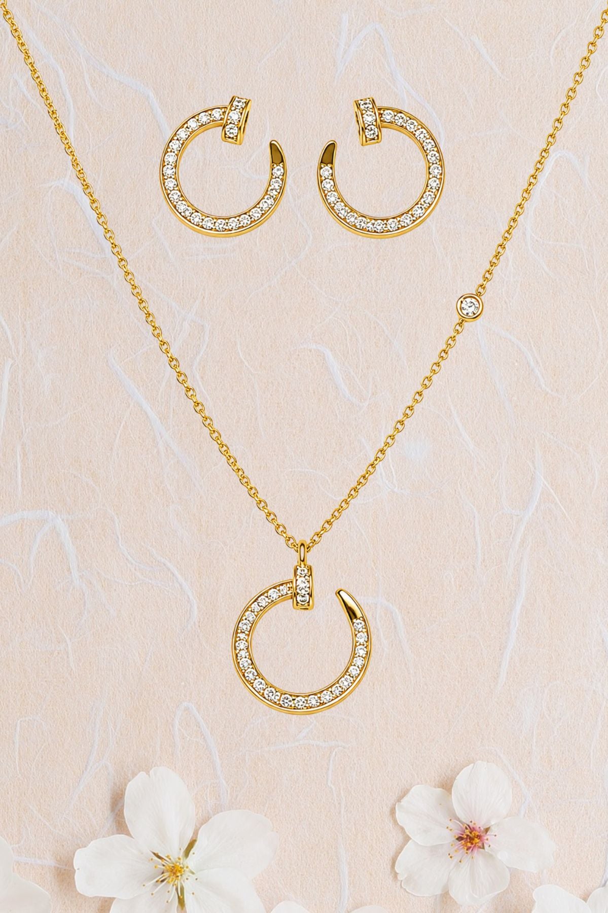 Gold-Plated Nail-Shaped Necklace & Earrings Set