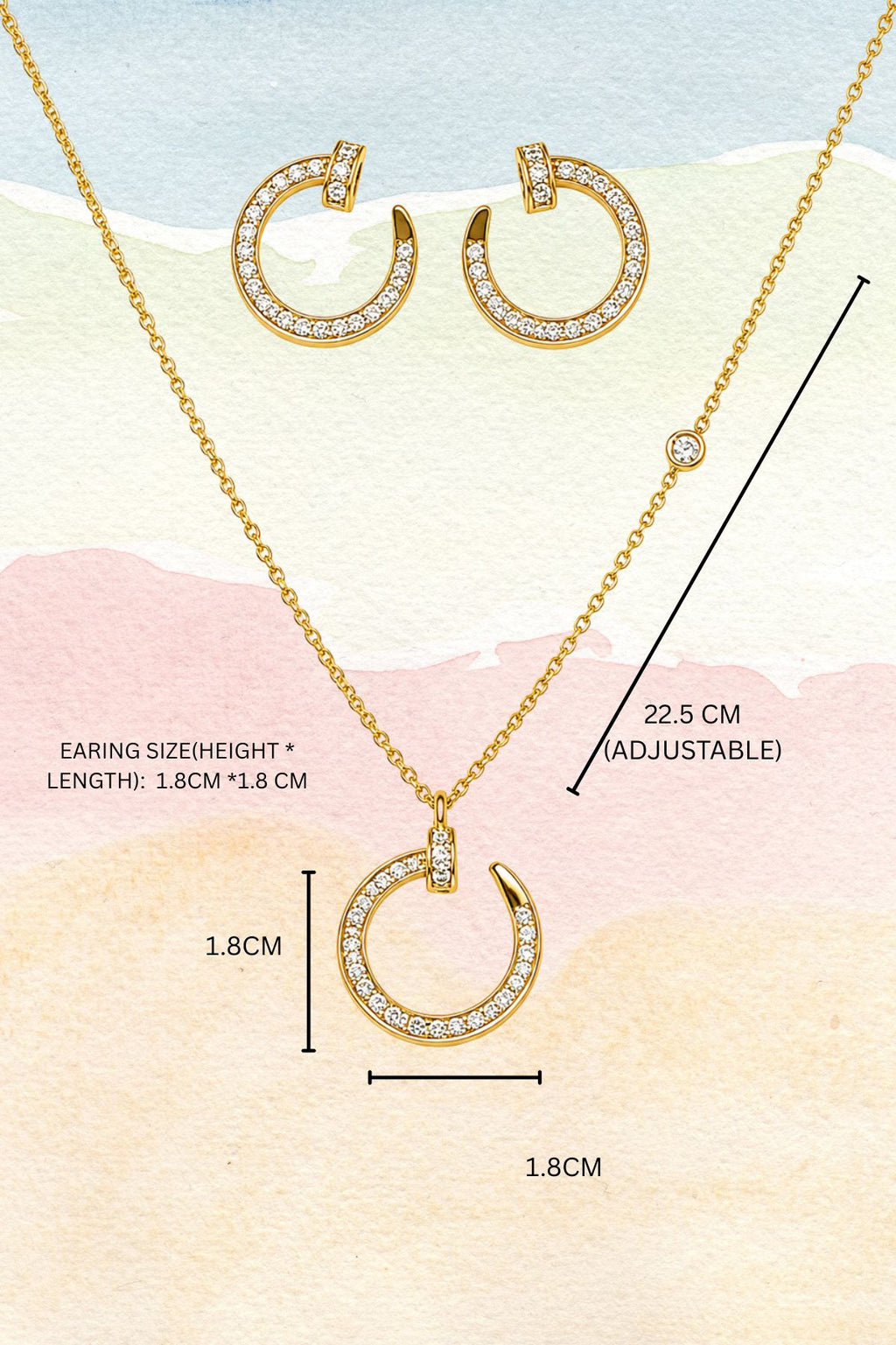 Gold-Plated Nail-Shaped Necklace & Earrings Set