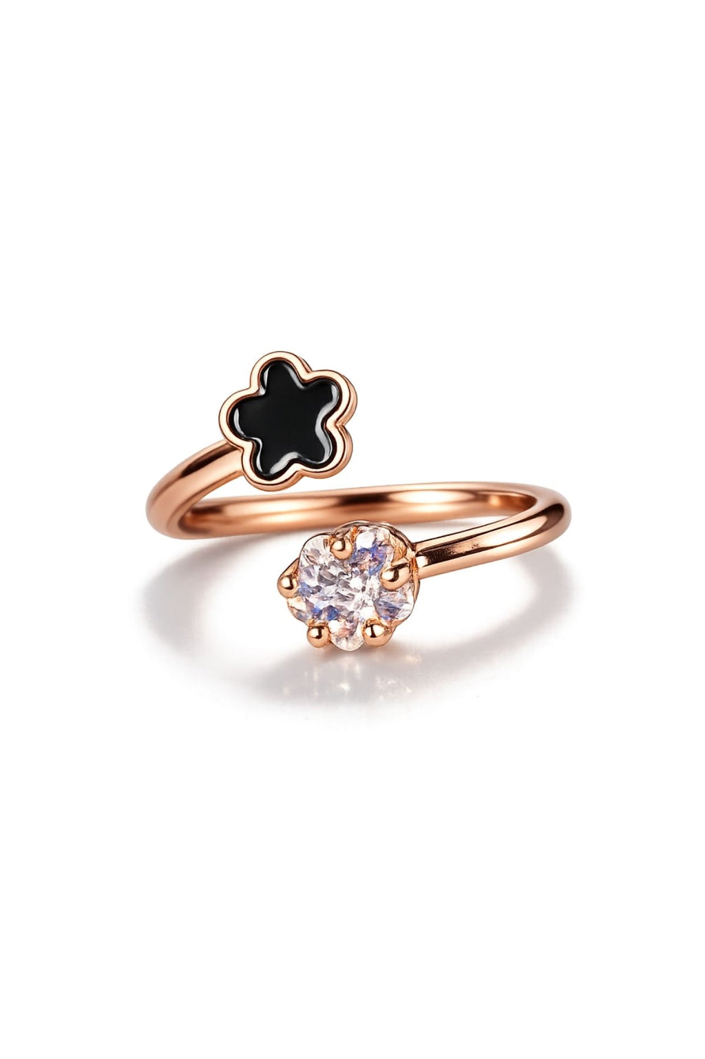 Crystal & Black Enamel Rose Gold Ring