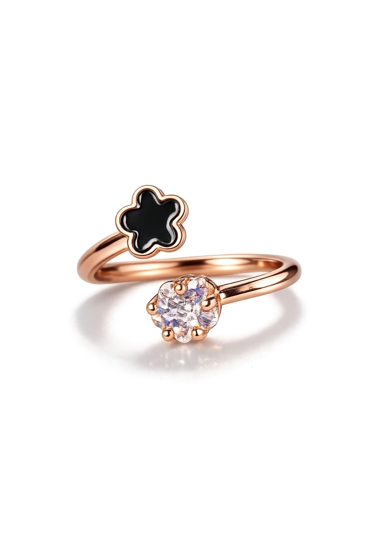 Crystal & Black Enamel Rose Gold Ring