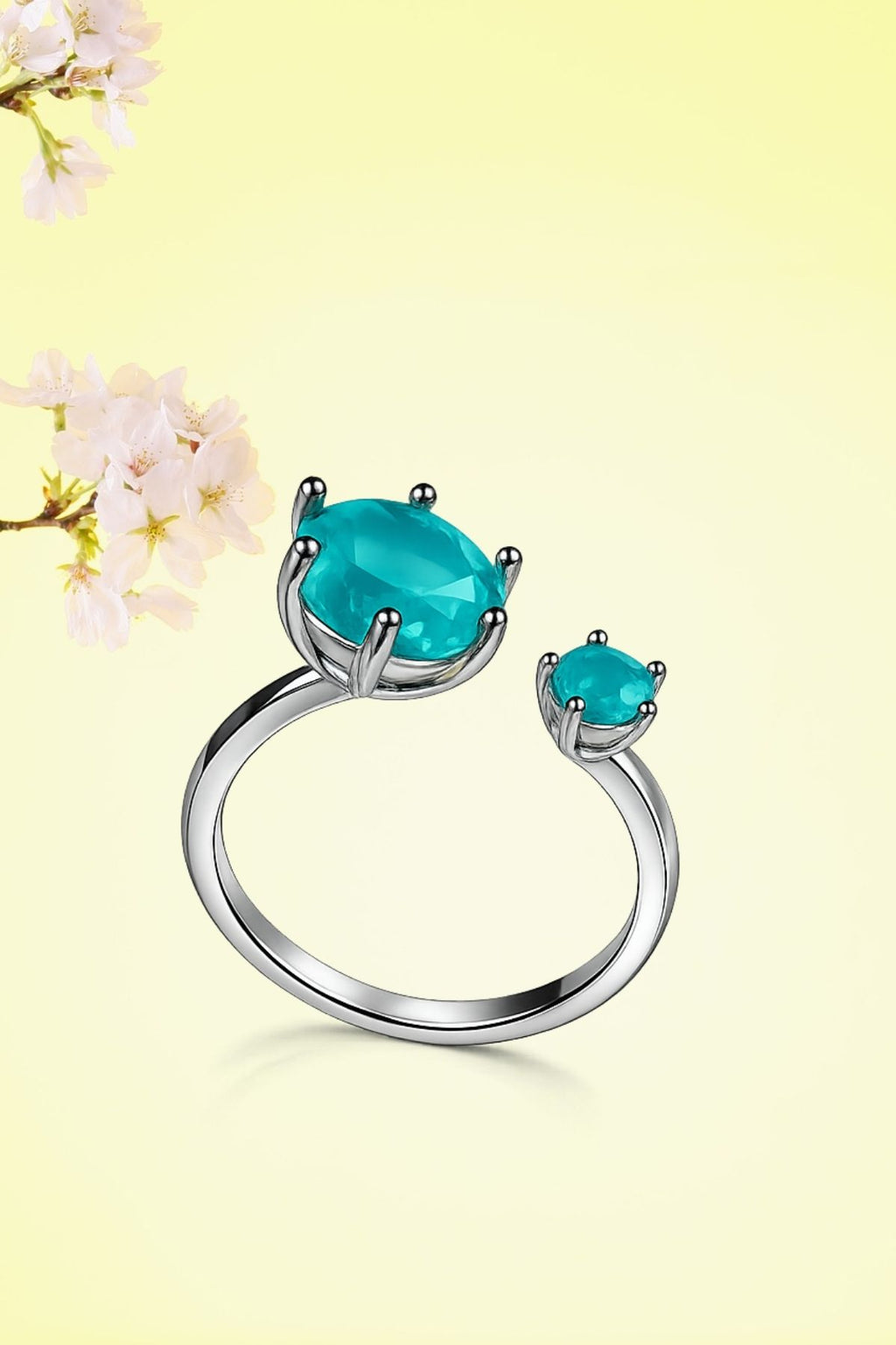 Open Cuff Ring with Cubic Stone in Sea-Foam Green