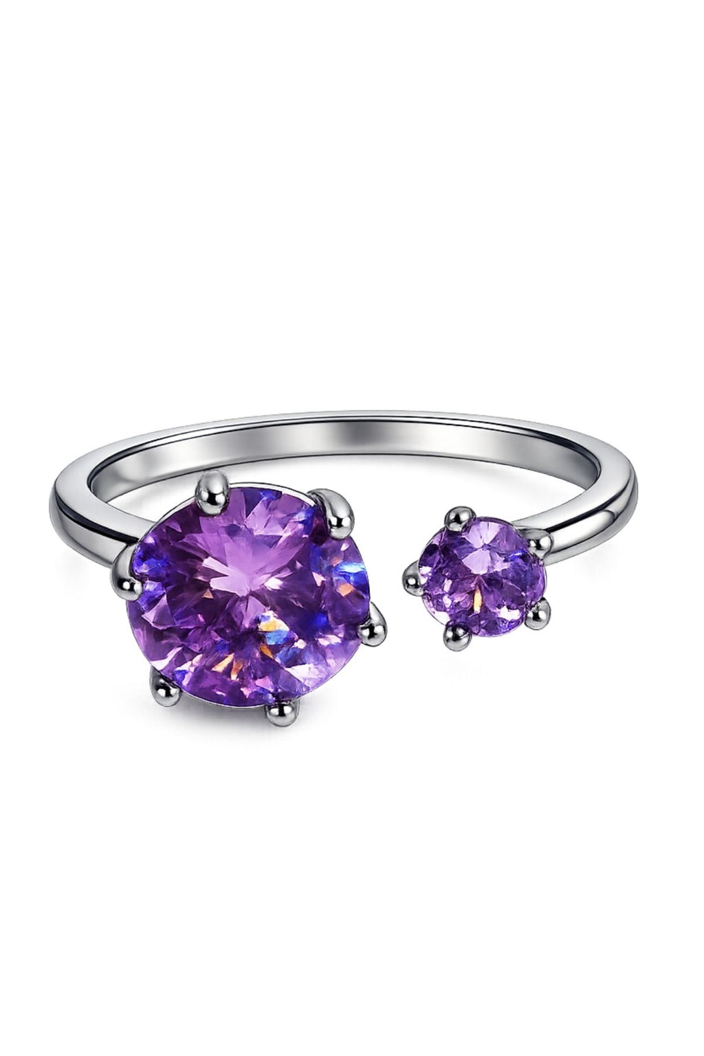 Open Cuff Ring with Cubic Stone in Light Purple