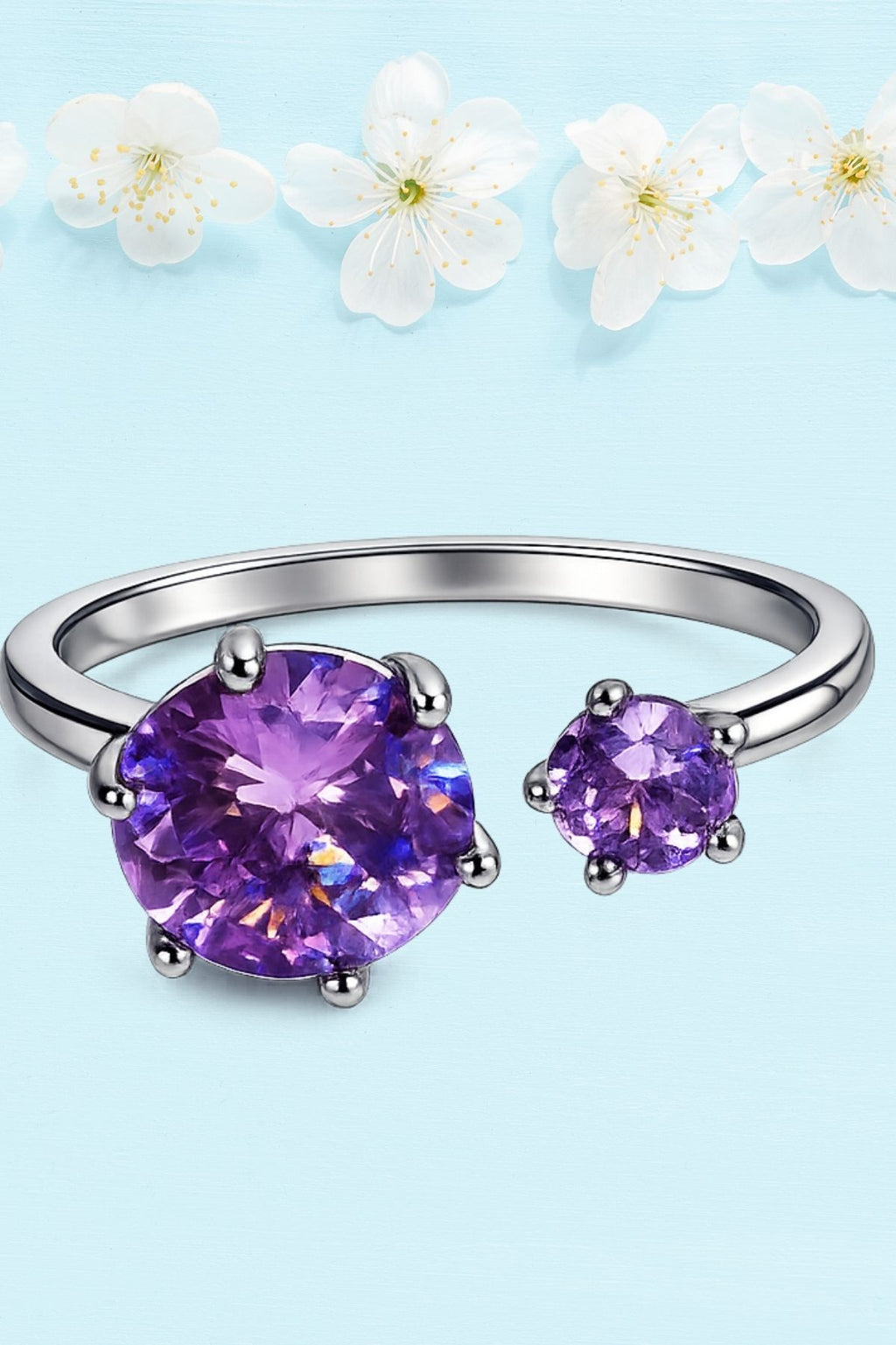 Open Cuff Ring with Cubic Stone in Light Purple