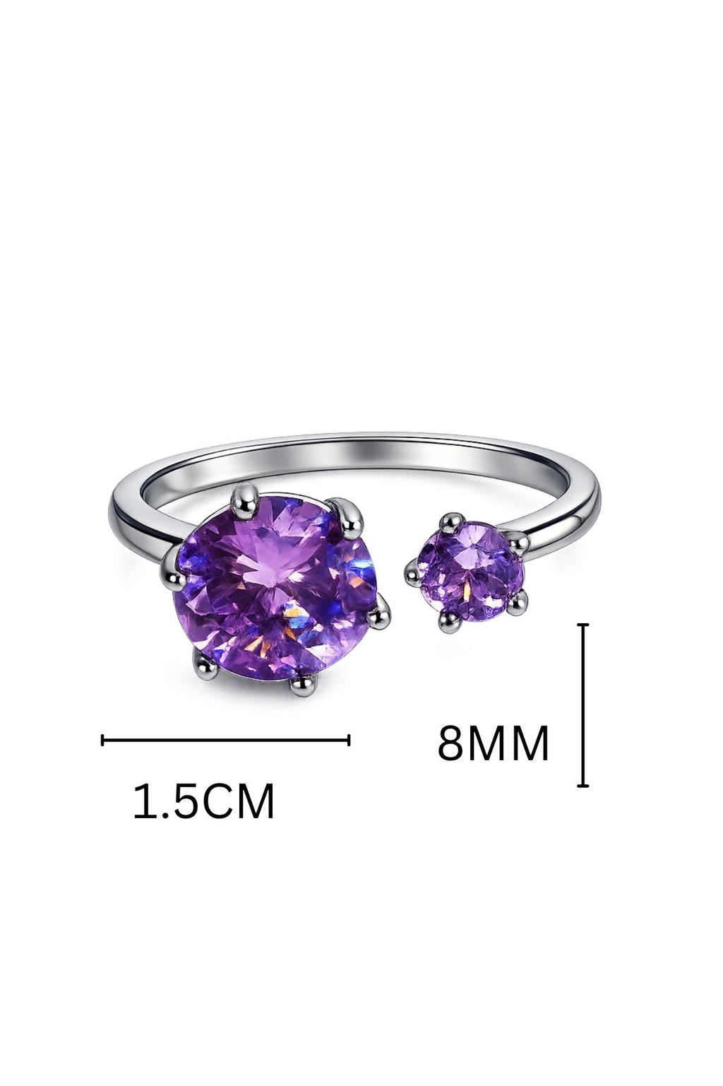 Open Cuff Ring with Cubic Stone in Light Purple