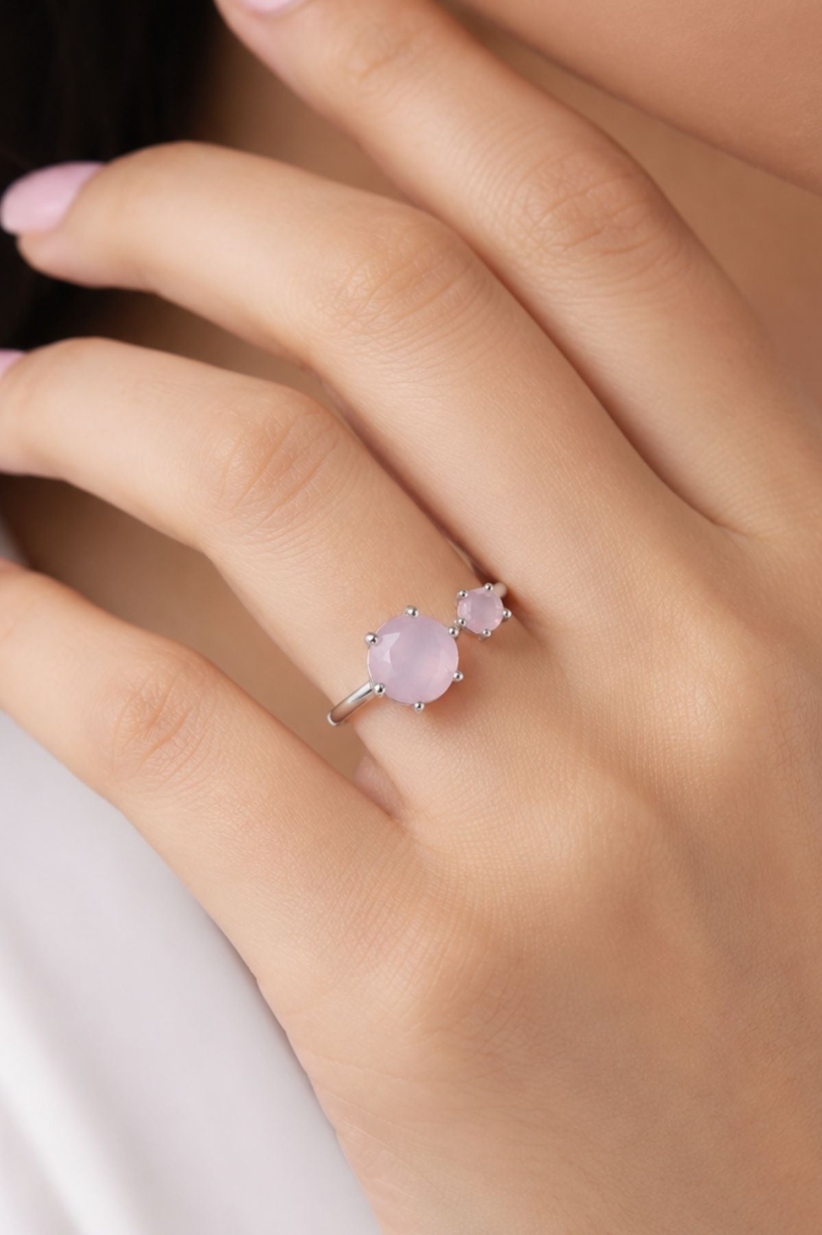 Open Cuff Ring with Cubic Stone in Baby Pink