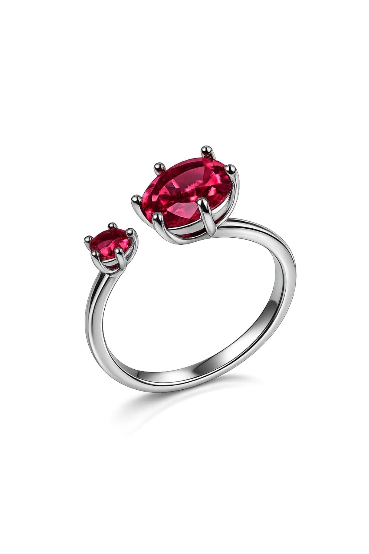 Open Cuff Ring with Cubic Stone in Dark Pink