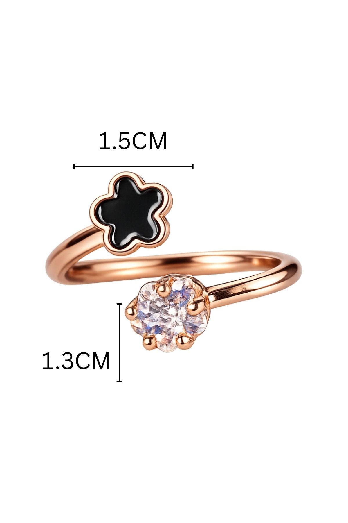 Crystal & Black Enamel Rose Gold Ring