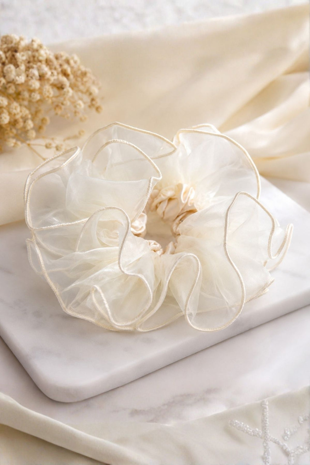 Off White Organza Scrunchie