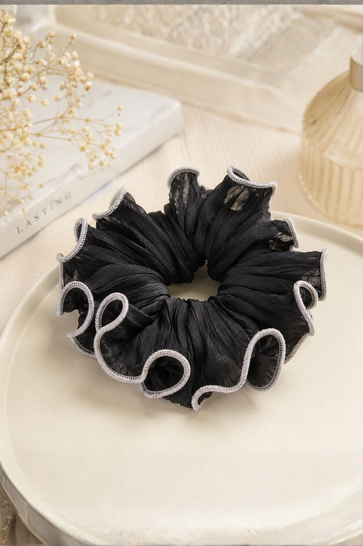 Black Ruffle Organza Scrunchie