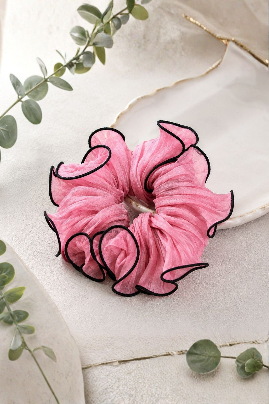 Pink Ruffle Organza Scrunchie