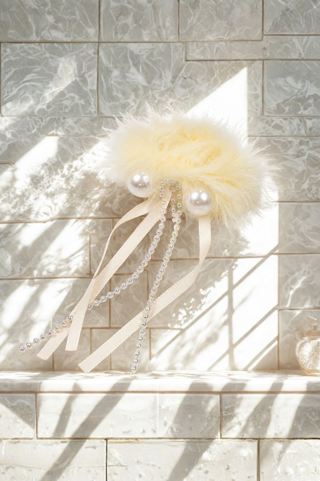 Yellow Plush Pom Hair Tie