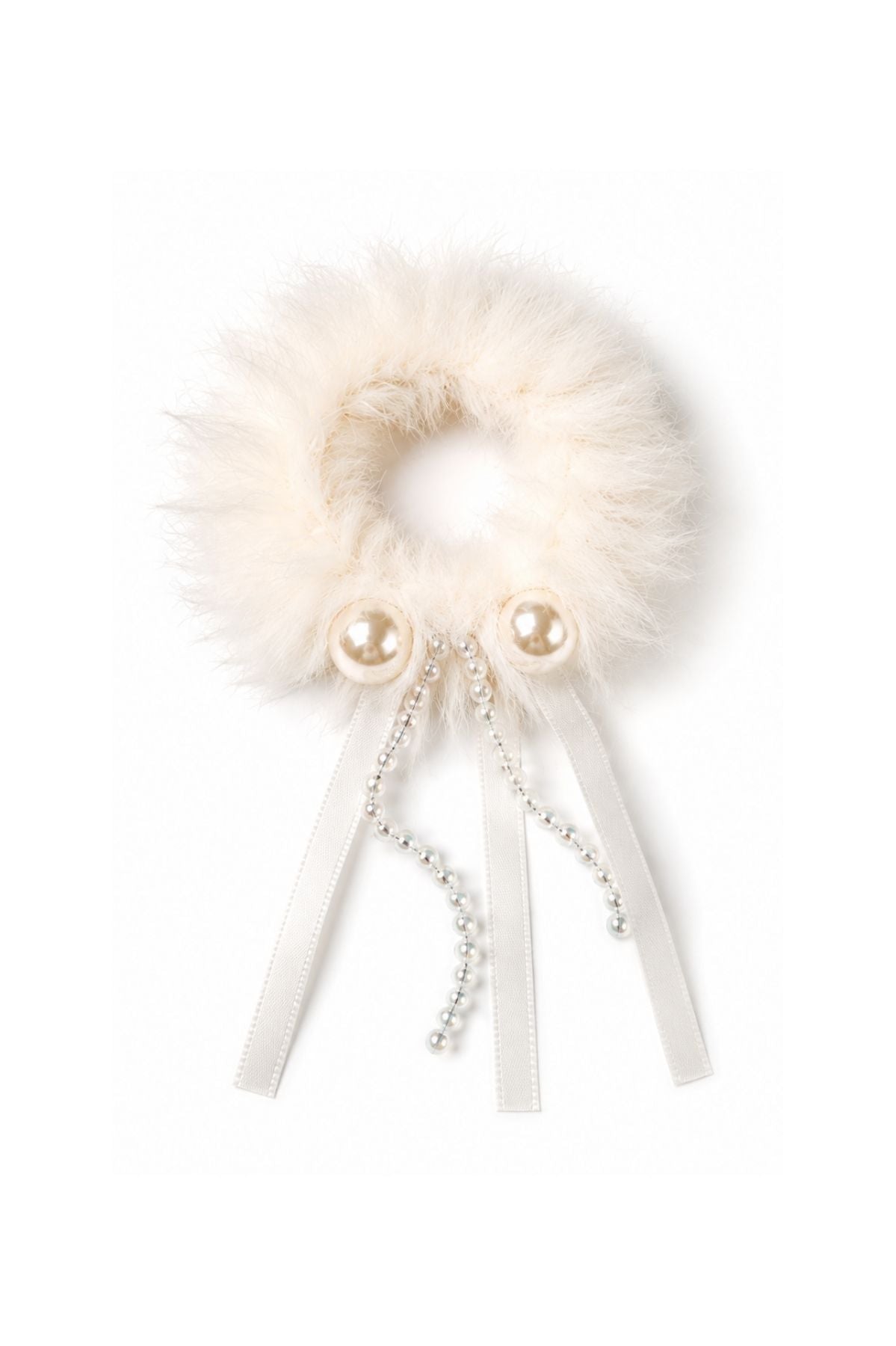 White Plush Pom Hair Tie
