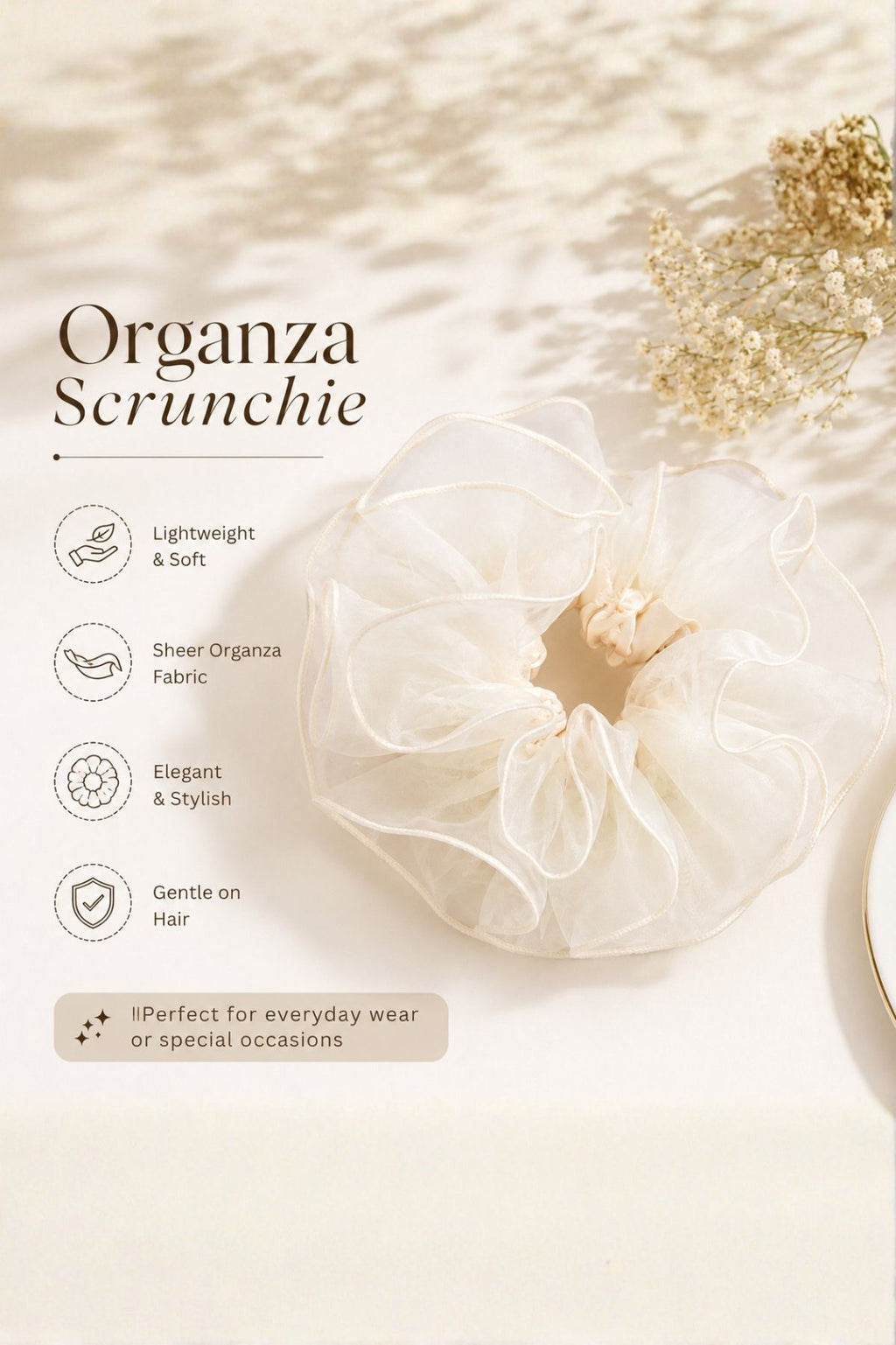 Off White Organza Scrunchie