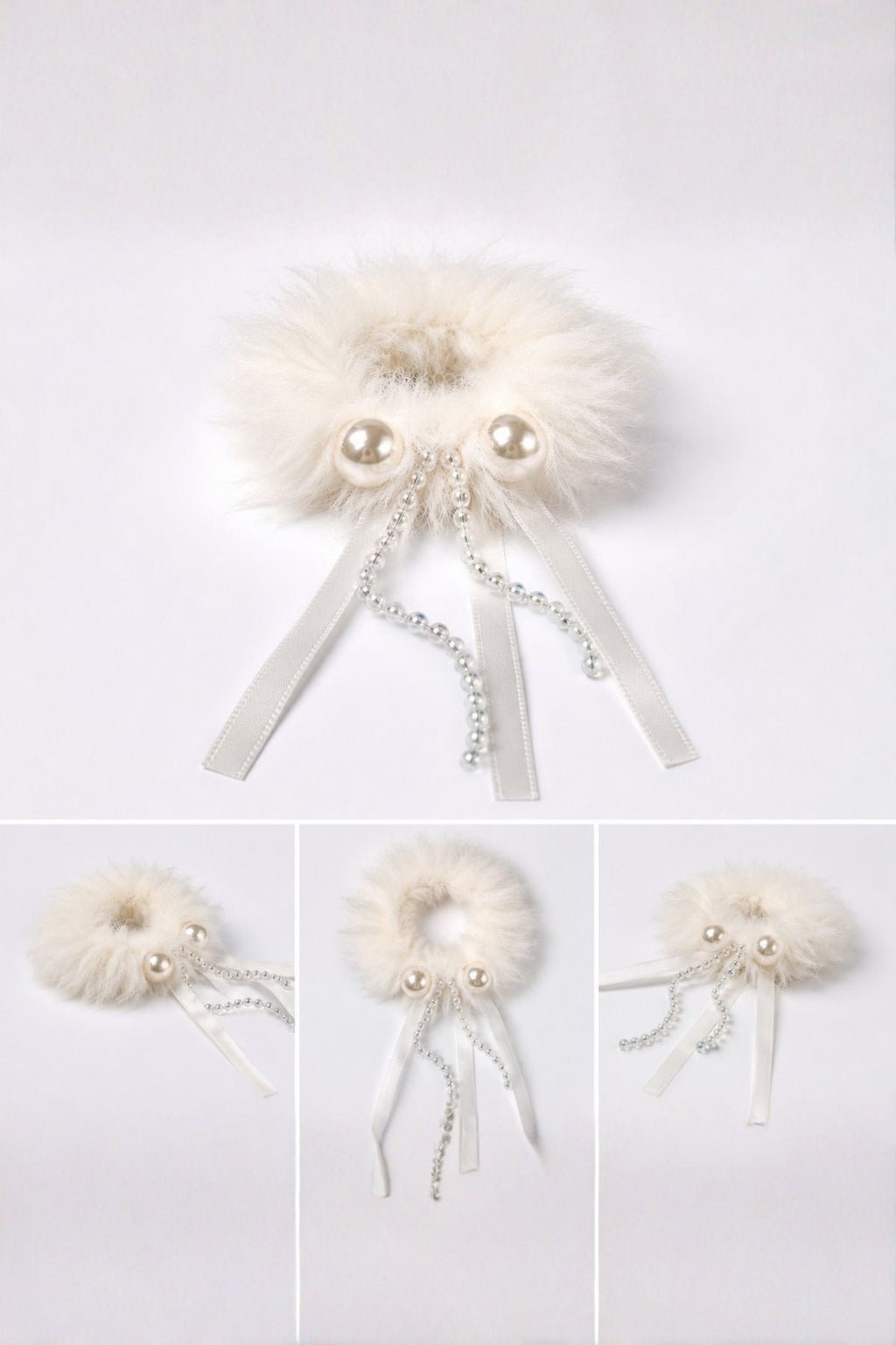 White Plush Pom Hair Tie