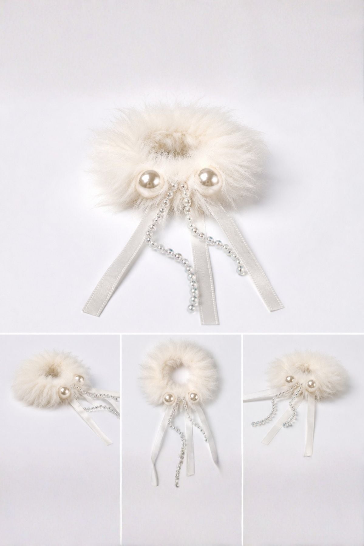 White Plush Pom Hair Tie