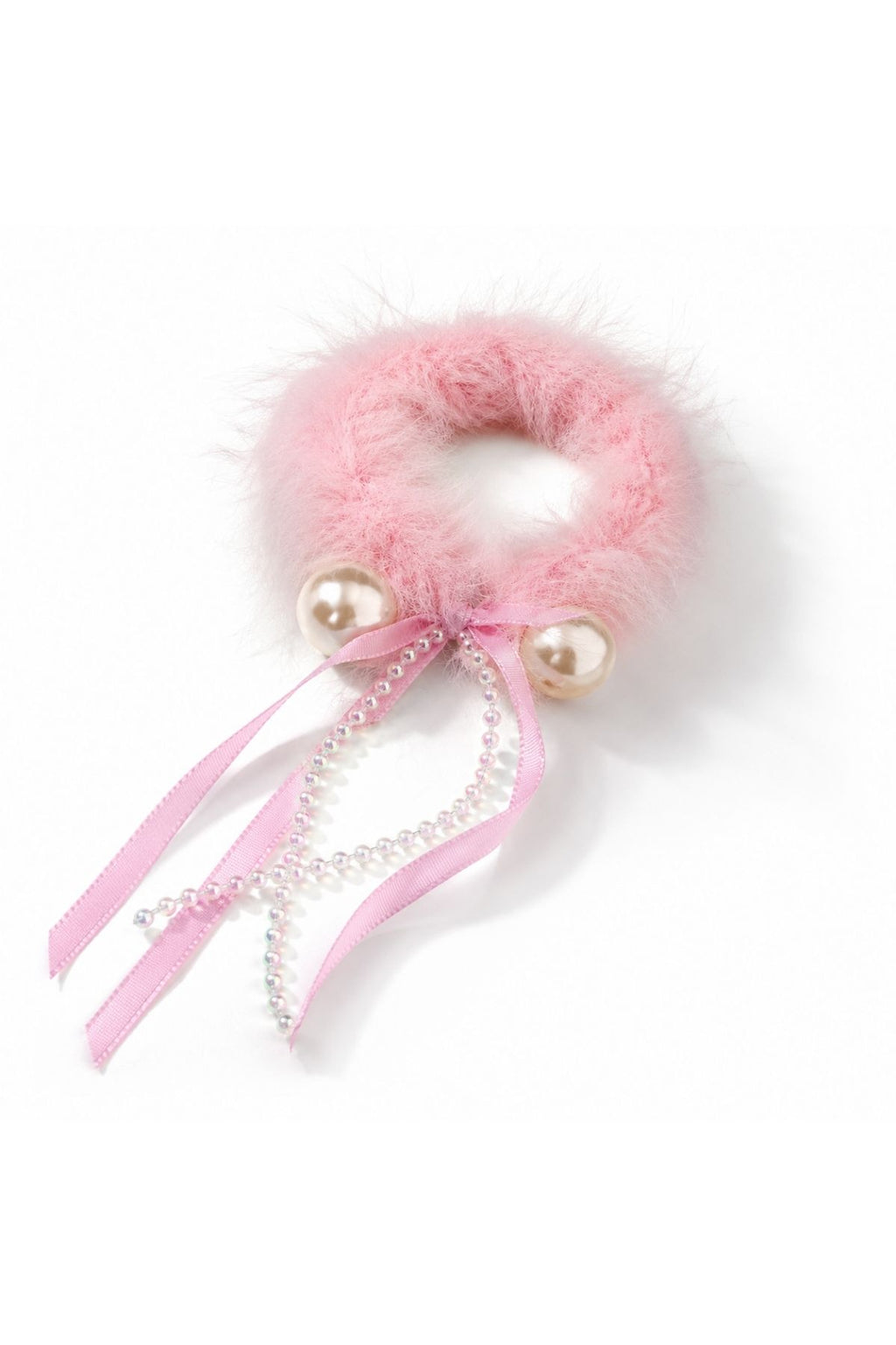 Pink Plush Pom Hair Tie