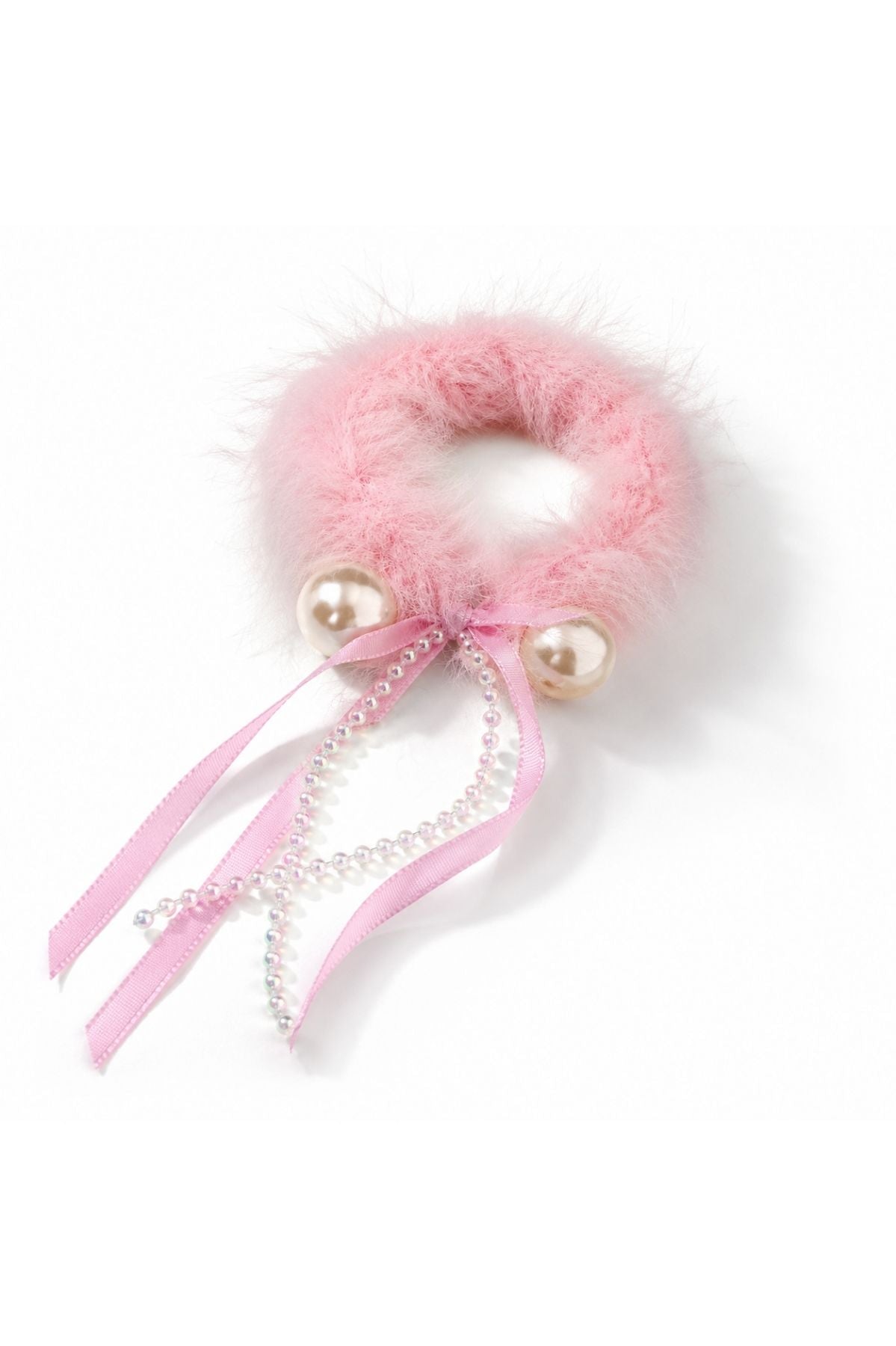 Pink Plush Pom Hair Tie
