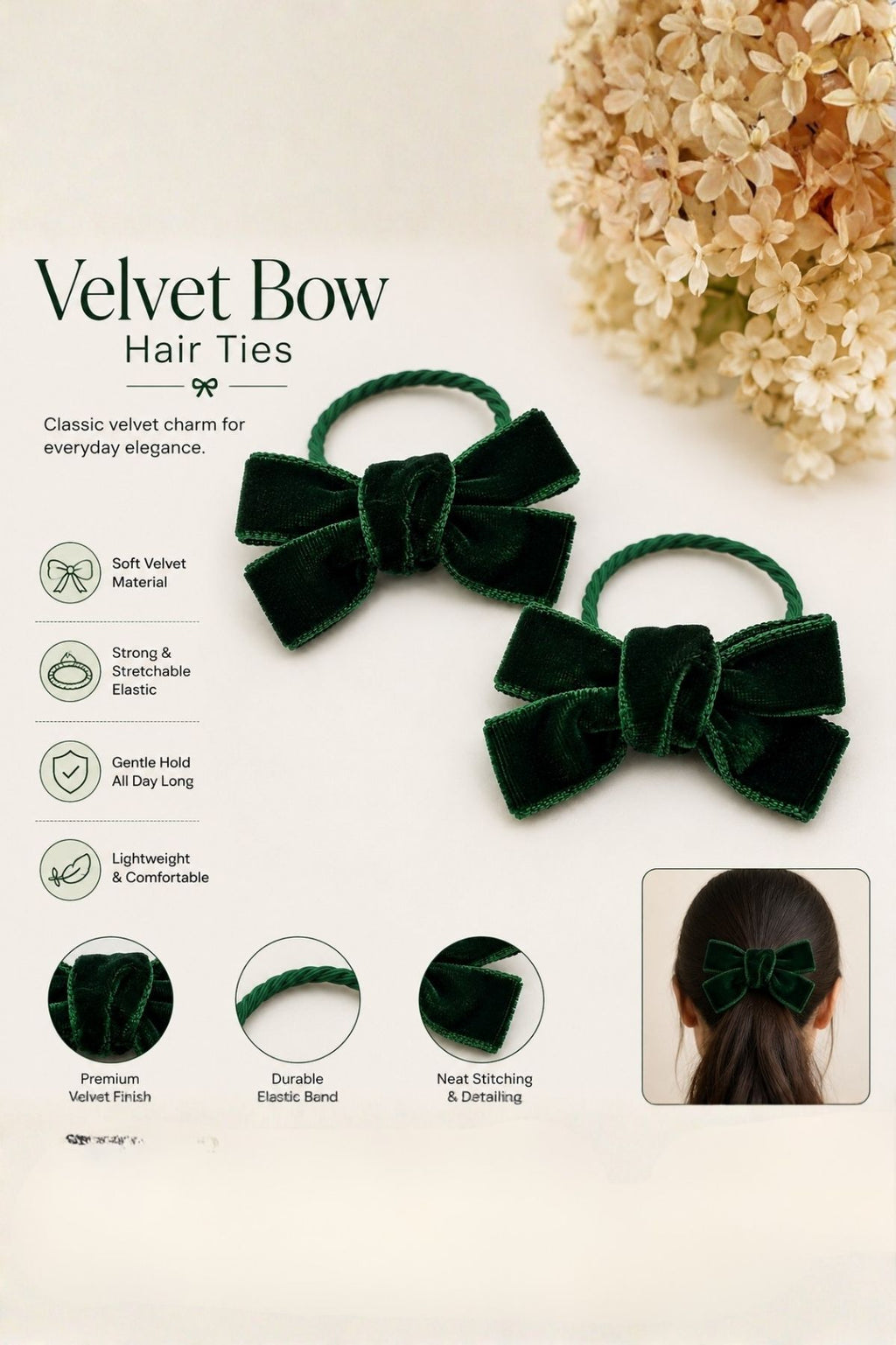 Green Velvet Ribbon Hair Tie