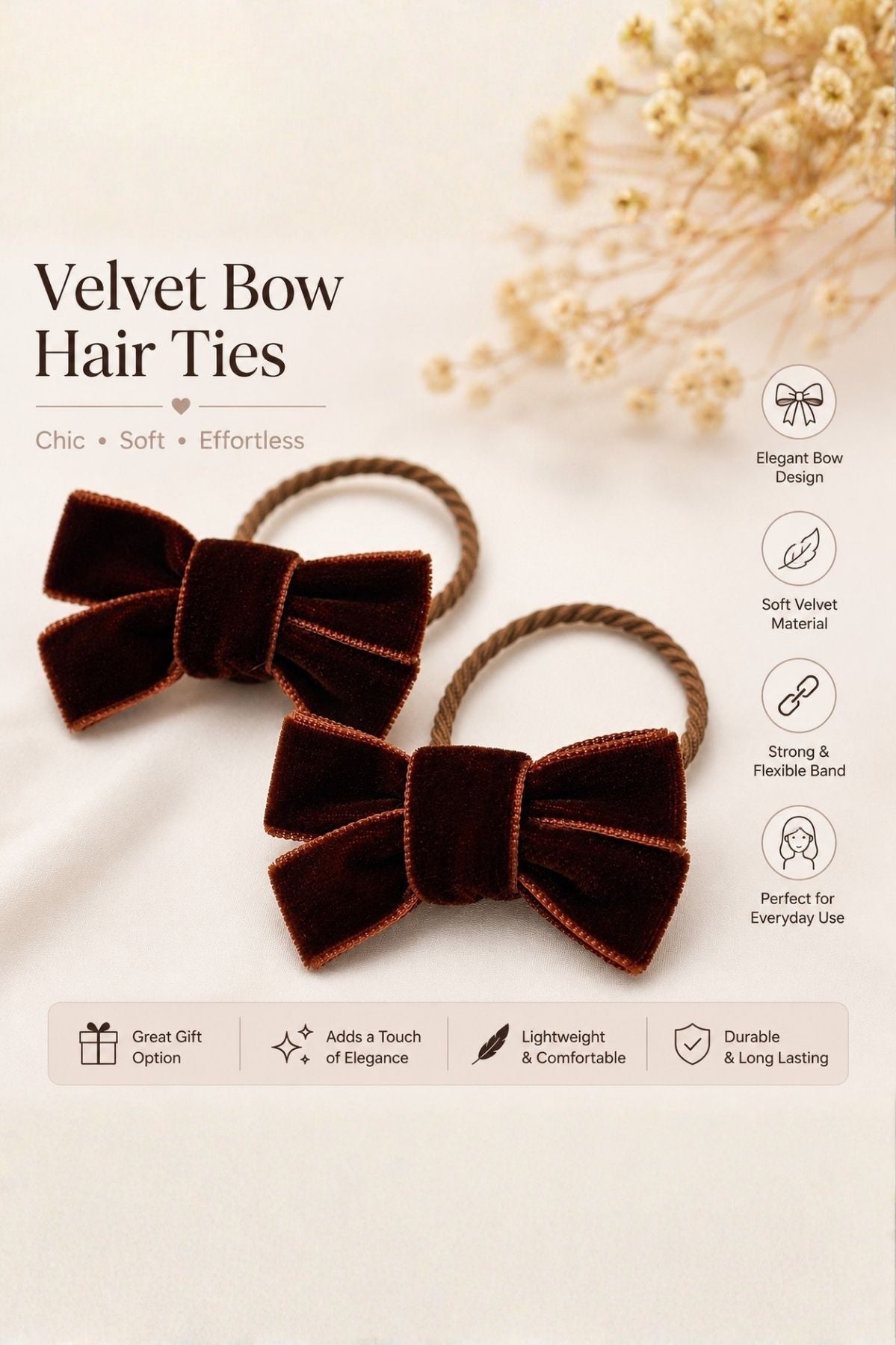 Brown Velvet Ribbon Hair Tie