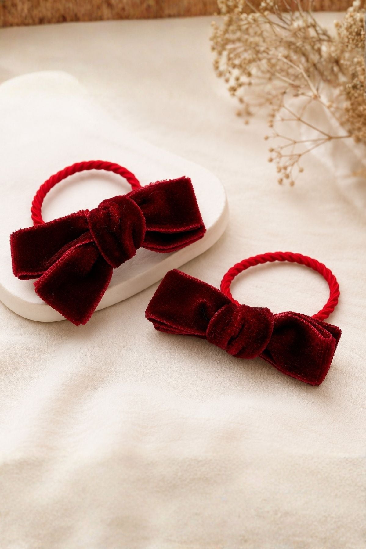Red Velvet Ribbon Hair Tie
